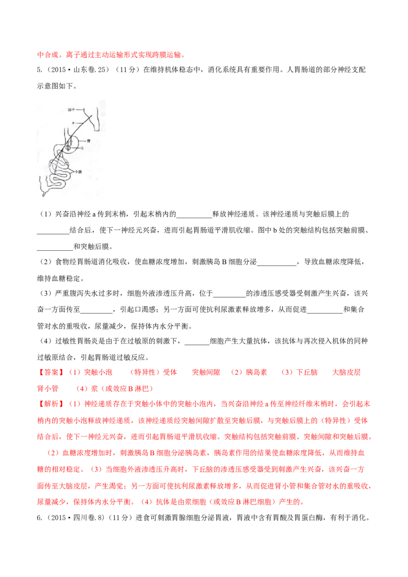专题15生命活动的调节与免疫综合-十年（2012-2021）高考生物真题分项汇编（全国通用）（解析版）_高考真题分类汇编(2012-2022)生物_高考真题分项汇编(2012-2021)生物