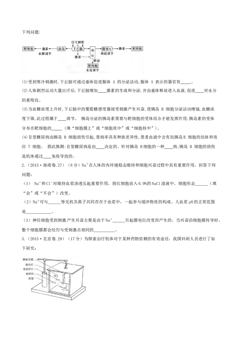 专题15生命活动的调节与免疫综合-十年（2012-2021）高考生物真题分项汇编（全国通用）（原卷版）_高考真题分类汇编(2012-2022)生物_高考真题分项汇编(2012-2021)生物