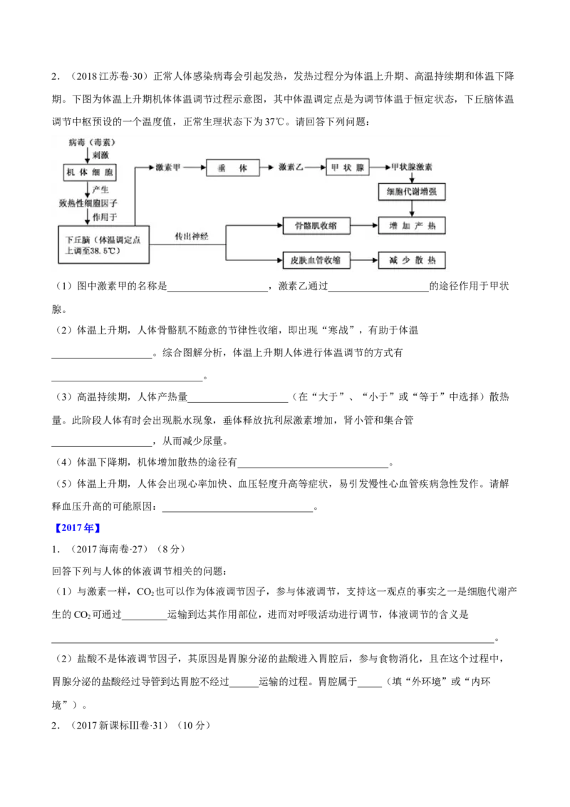 专题15生命活动的调节与免疫综合-十年（2012-2021）高考生物真题分项汇编（全国通用）（原卷版）_高考真题分类汇编(2012-2022)生物_高考真题分项汇编(2012-2021)生物