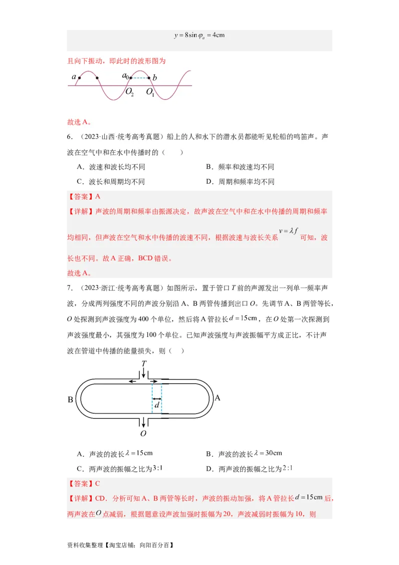 专题13机械振动机械波(解析版)_通用版（老高考）复习资料_2024年复习资料_完五年（2019-2023）高考物理真题分项汇编（全国通用）