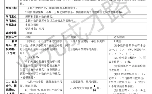 第1课时小数的意义_1-6年级下册_R4数下新插图版_R4数下教案+学案_导学案_4小数的意义和性质_1.小数的意义和读写法