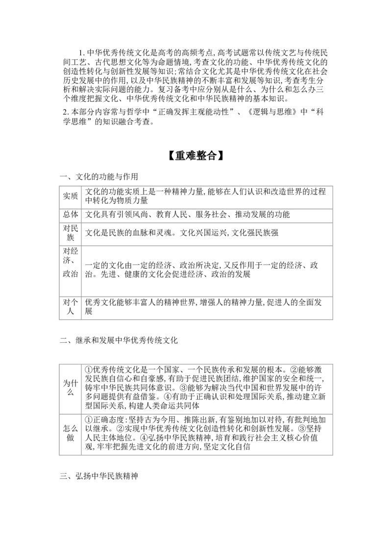 2025高考政治二轮复习专题练习：专题九文化传承与文化创新（含解析）_42025年新高考资料_二轮复习_2025高考政治二轮复习专题练习