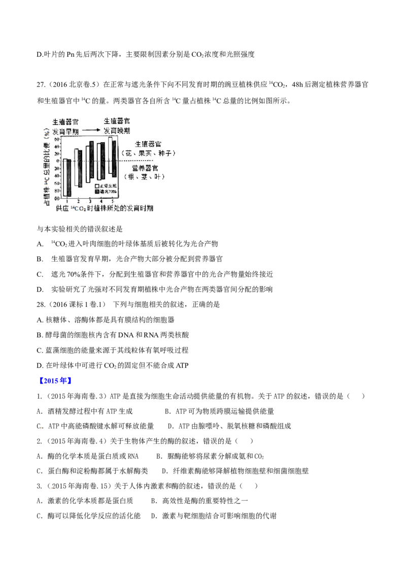 专题02细胞的能量与代谢-十年（2012-2021）高考生物真题分项汇编（全国通用）（原卷版）_高考真题分类汇编(2012-2022)生物_高考真题分项汇编(2012-2021)生物