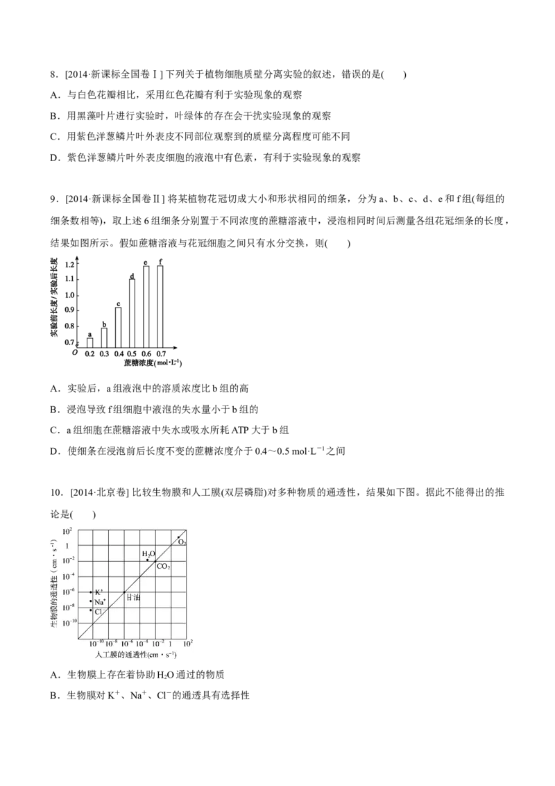 专题02细胞的能量与代谢-十年（2012-2021）高考生物真题分项汇编（全国通用）（原卷版）_高考真题分类汇编(2012-2022)生物_高考真题分项汇编(2012-2021)生物