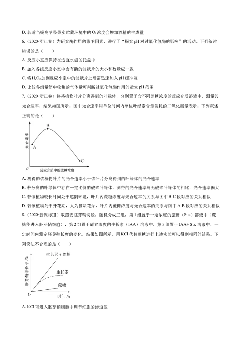 专题02细胞的能量与代谢-十年（2012-2021）高考生物真题分项汇编（全国通用）（原卷版）_高考真题分类汇编(2012-2022)生物_高考真题分项汇编(2012-2021)生物
