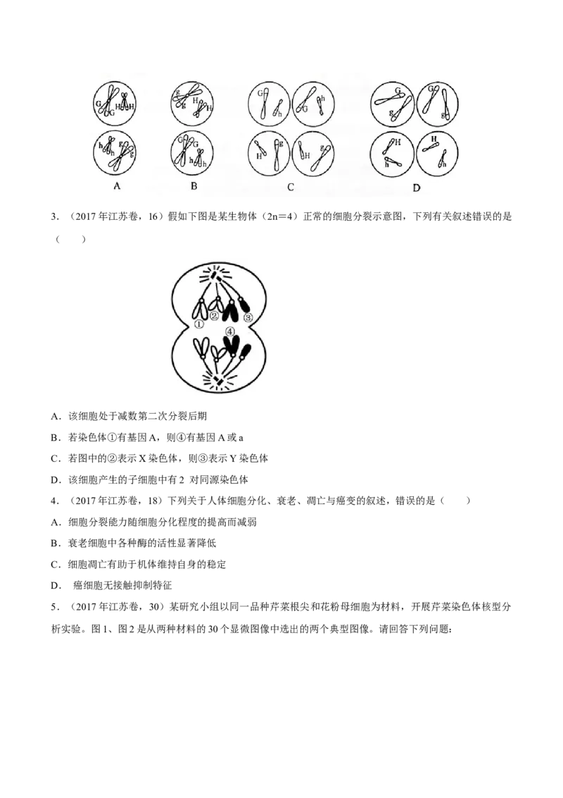 专题03细胞的生命历程-十年（2012-2021）高考生物真题分项汇编（全国通用）（原卷版）_高考真题分类汇编(2012-2022)生物_高考真题分项汇编(2012-2021)生物