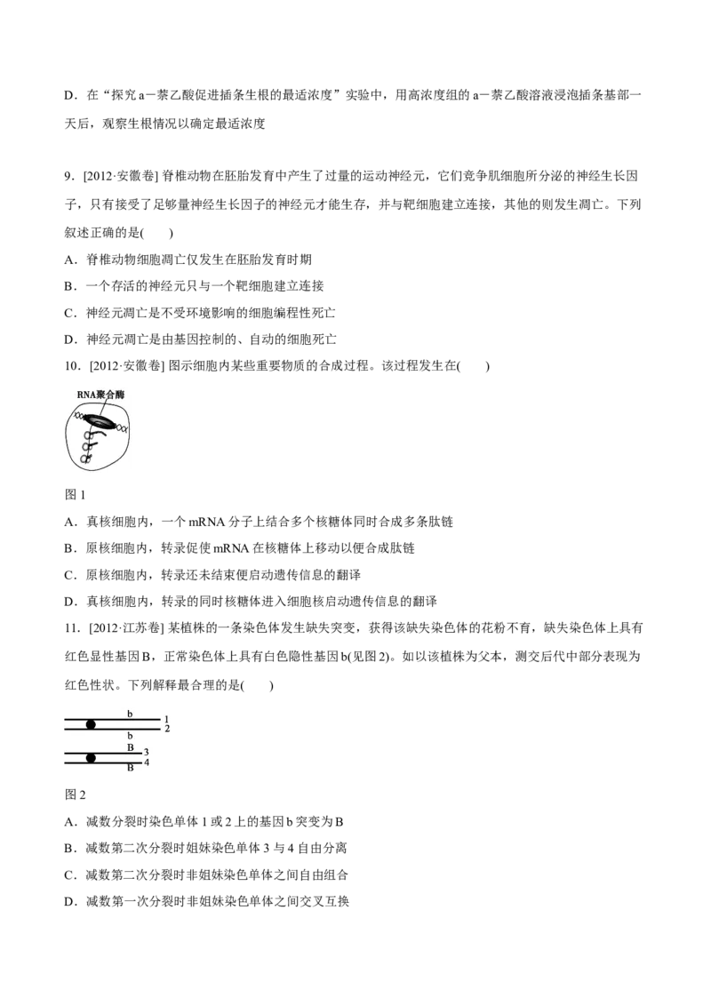 专题03细胞的生命历程-十年（2012-2021）高考生物真题分项汇编（全国通用）（原卷版）_高考真题分类汇编(2012-2022)生物_高考真题分项汇编(2012-2021)生物