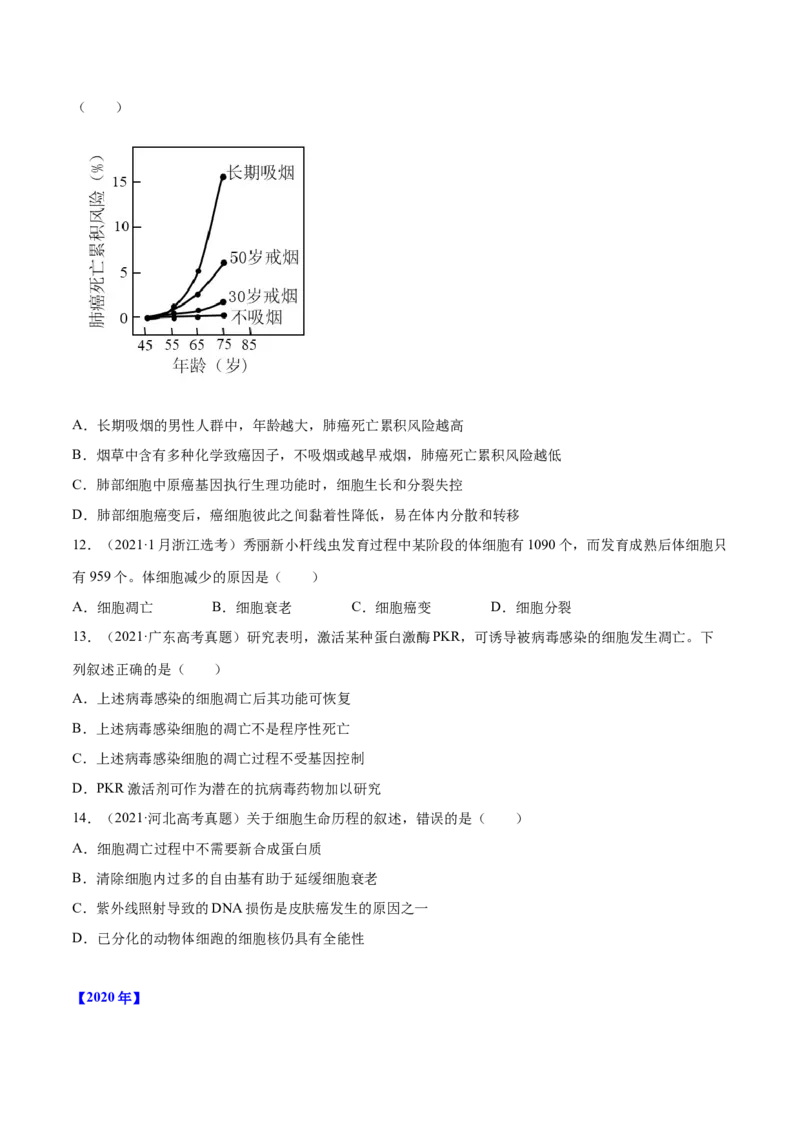 专题03细胞的生命历程-十年（2012-2021）高考生物真题分项汇编（全国通用）（原卷版）_高考真题分类汇编(2012-2022)生物_高考真题分项汇编(2012-2021)生物
