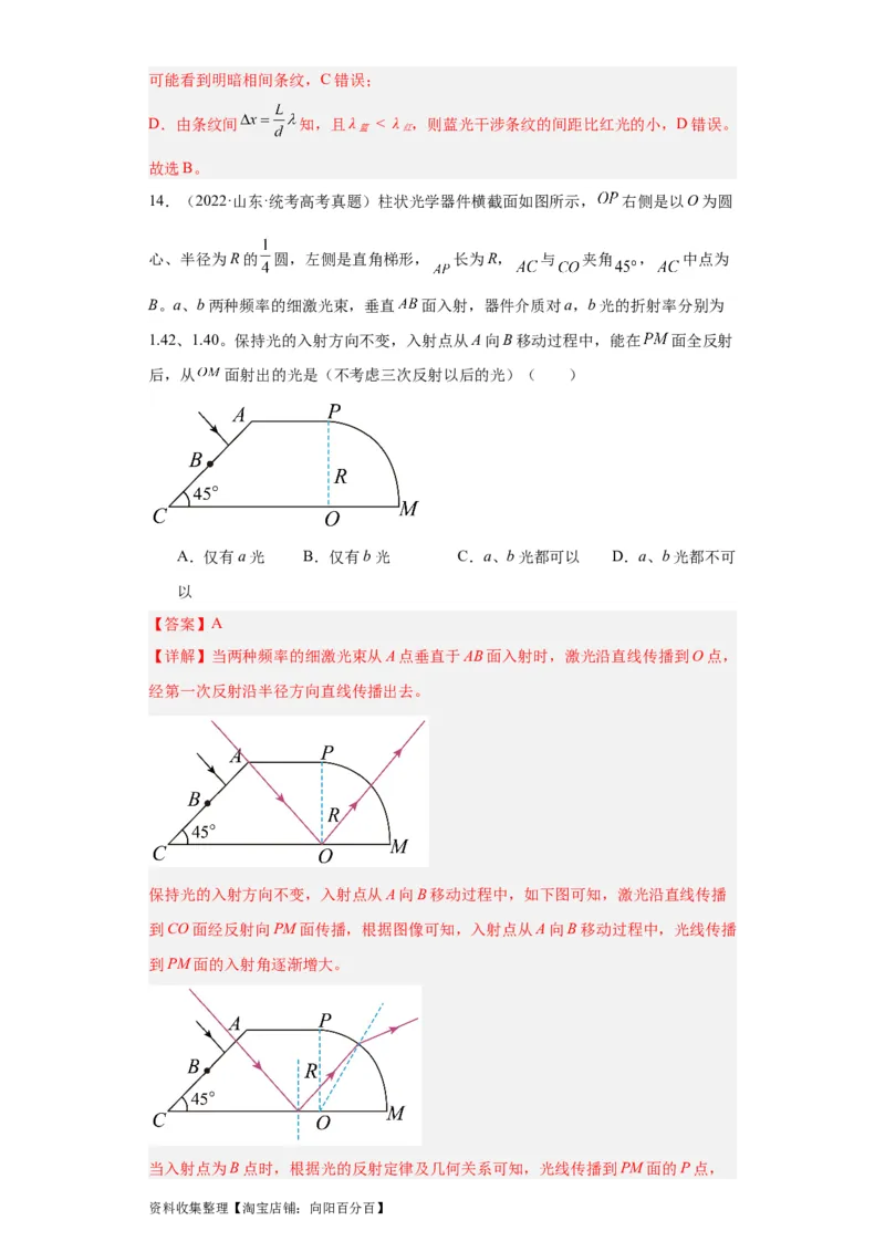专题14光学(解析版)_通用版（老高考）复习资料_2024年复习资料_完五年（2019-2023）高考物理真题分项汇编（全国通用）