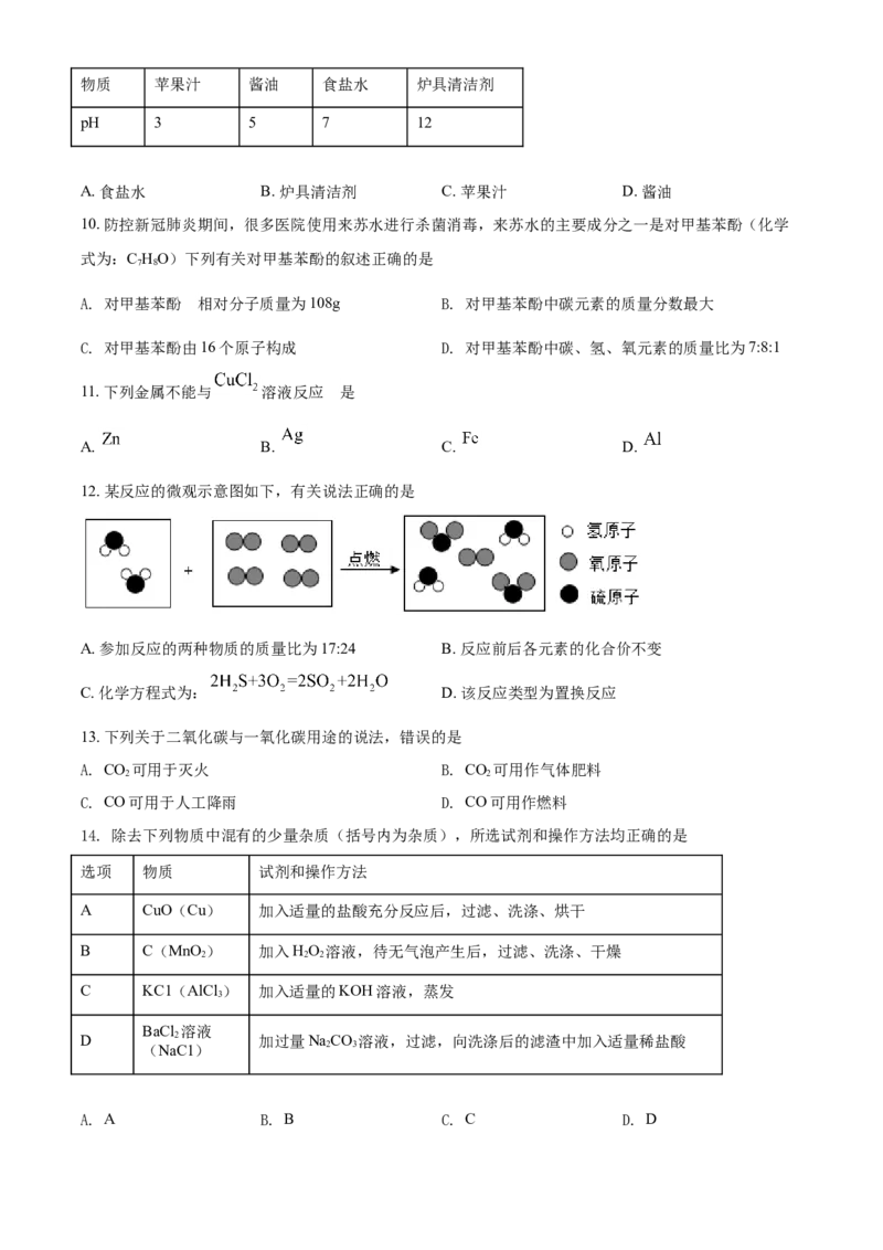 2021年辽宁省营口市中考化学试题（空白卷）_5.2015-2025年中考化学_2.化学中考真题2015-2024年_地区卷_辽宁化学_辽宁化学_营口化学15-22