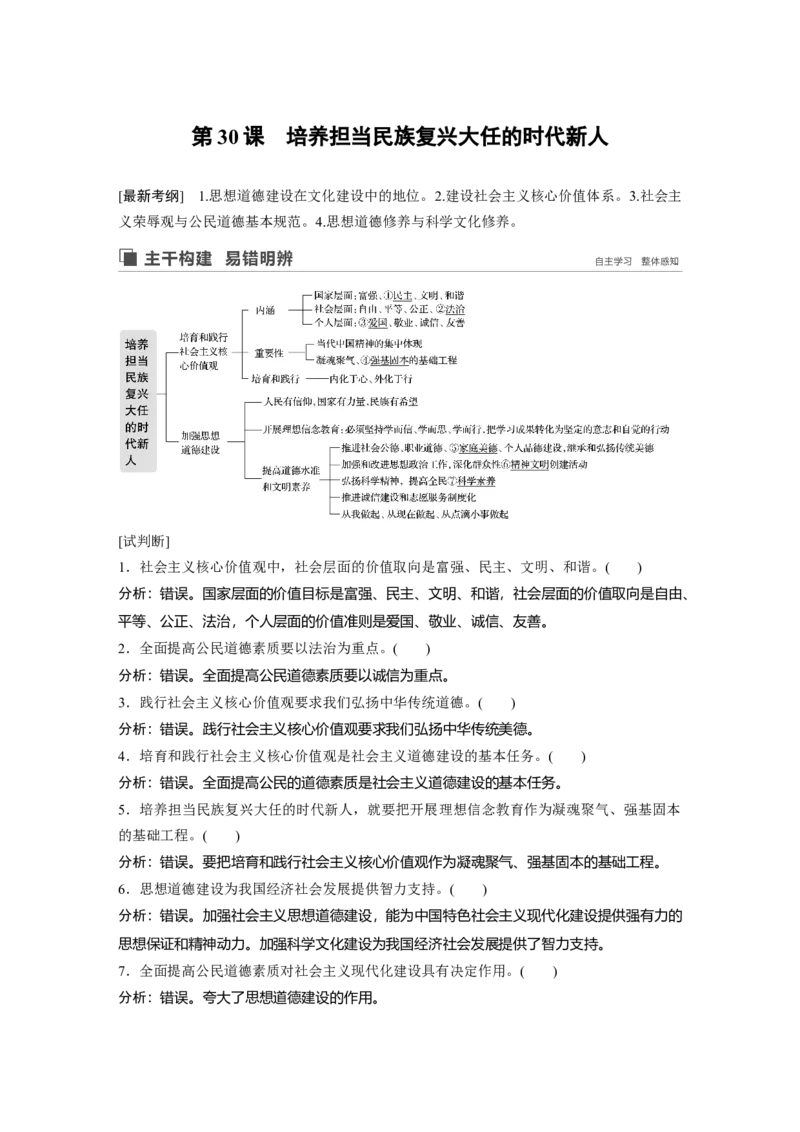 81第十二单元发展中国特色社会主义文化第30课　培养担当民族复兴大任的时代新人_通用版（老高考）复习资料_2023年复习资料_一轮+二轮_政治高三一轮复习系列_834