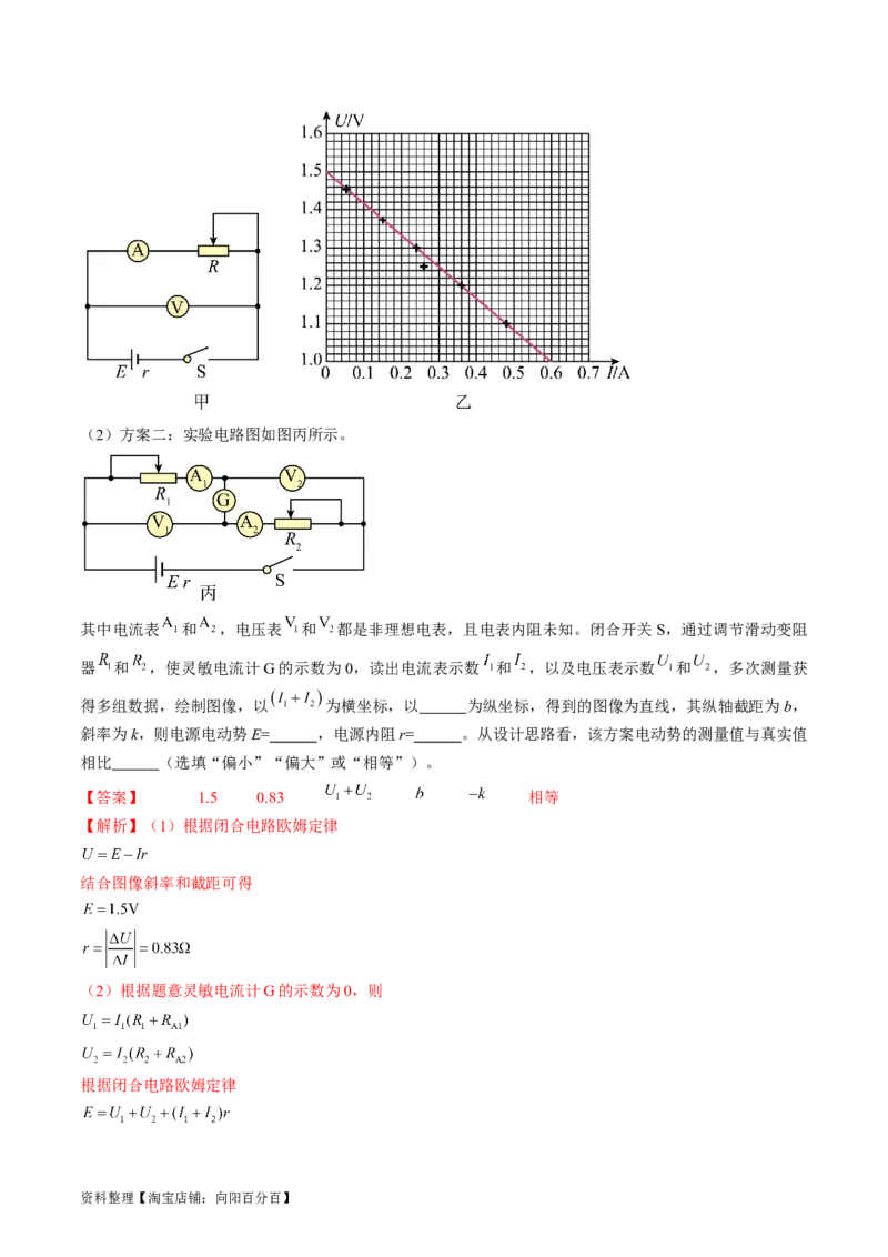 考点42实验：测量电源的电动势和内阻（解析版）_通用版（老高考）复习资料_2024年复习资料_完备战2024年高考物理一轮复习考点帮（全国通用）_答案解析版