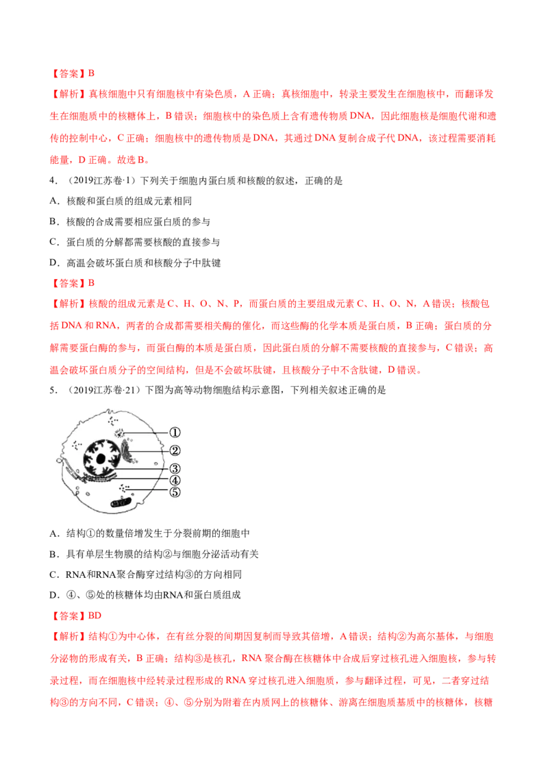 专题01细胞的组成与结构-十年（2012-2021）高考生物真题分项汇编（全国通用）（解析版）_高考真题分类汇编(2012-2022)生物_高考真题分项汇编(2012-2021)生物