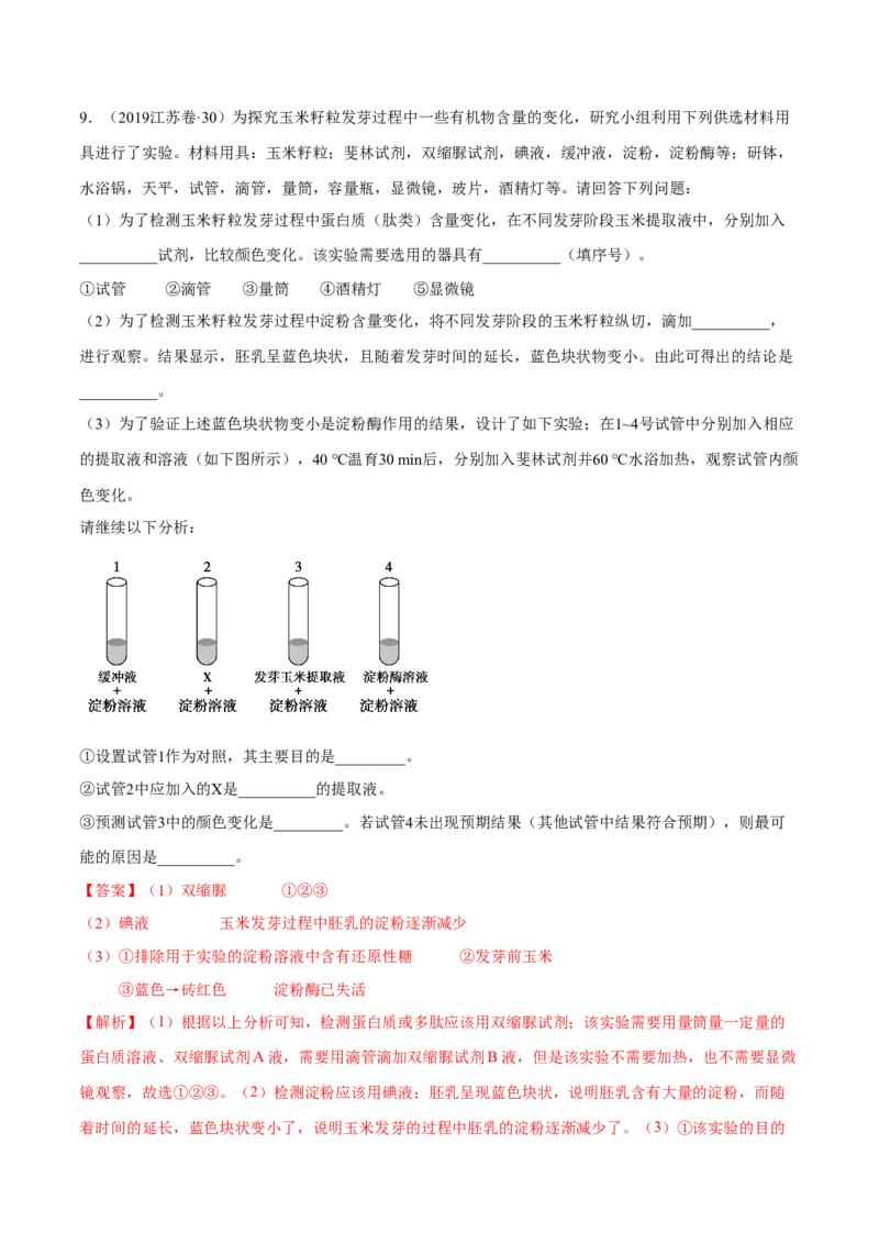 专题01细胞的组成与结构-十年（2012-2021）高考生物真题分项汇编（全国通用）（解析版）_高考真题分类汇编(2012-2022)生物_高考真题分项汇编(2012-2021)生物