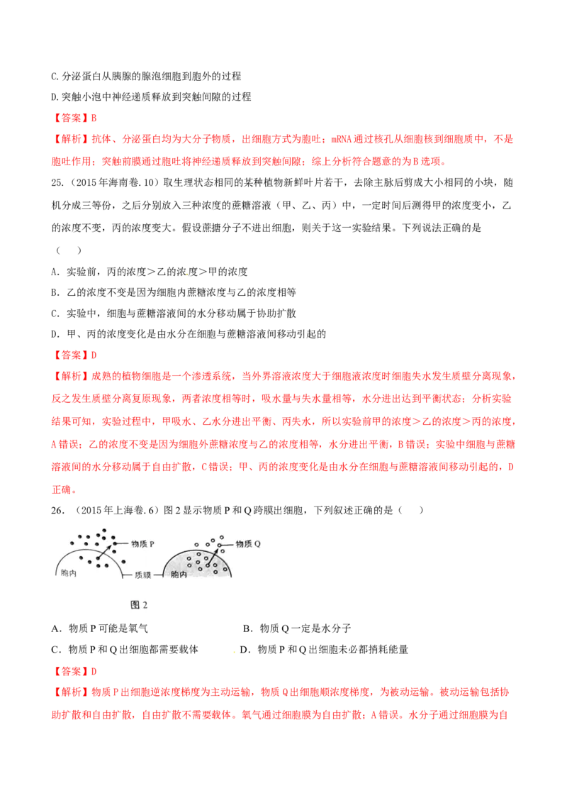 专题01细胞的组成与结构-十年（2012-2021）高考生物真题分项汇编（全国通用）（解析版）_高考真题分类汇编(2012-2022)生物_高考真题分项汇编(2012-2021)生物