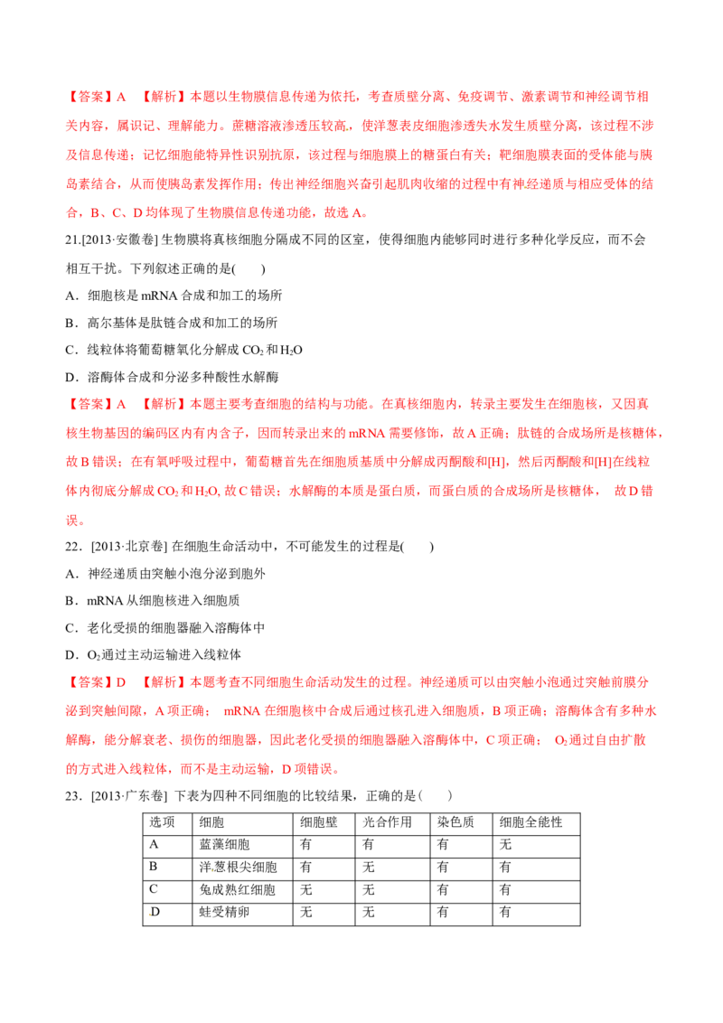 专题01细胞的组成与结构-十年（2012-2021）高考生物真题分项汇编（全国通用）（解析版）_高考真题分类汇编(2012-2022)生物_高考真题分项汇编(2012-2021)生物