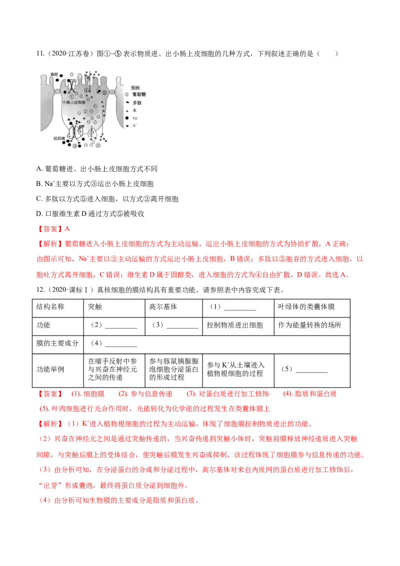 专题01细胞的组成与结构-十年（2012-2021）高考生物真题分项汇编（全国通用）（解析版）_高考真题分类汇编(2012-2022)生物_高考真题分项汇编(2012-2021)生物