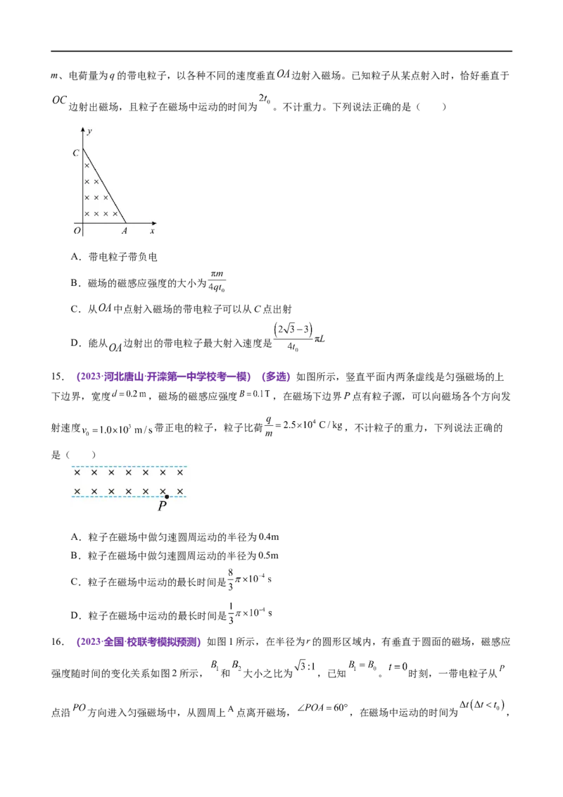 专题10磁场带电粒子在磁场中的运动（练习）（原卷版）_新高考复习资料_2024新高考复习资料_二轮复习资料_2024年高考物理二轮复习讲练测（新教材新高考）_配套练习（原卷版+解析版）