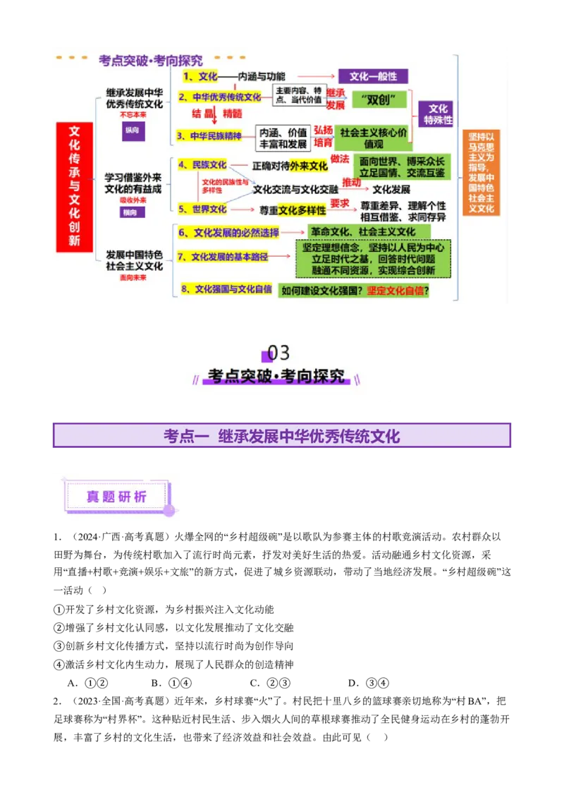 专题10文化传承与文化创新（讲义）（原卷版）_42025年新高考资料_二轮复习_上好课2025年高考政治二轮复习讲练测（新高考通用）338376762