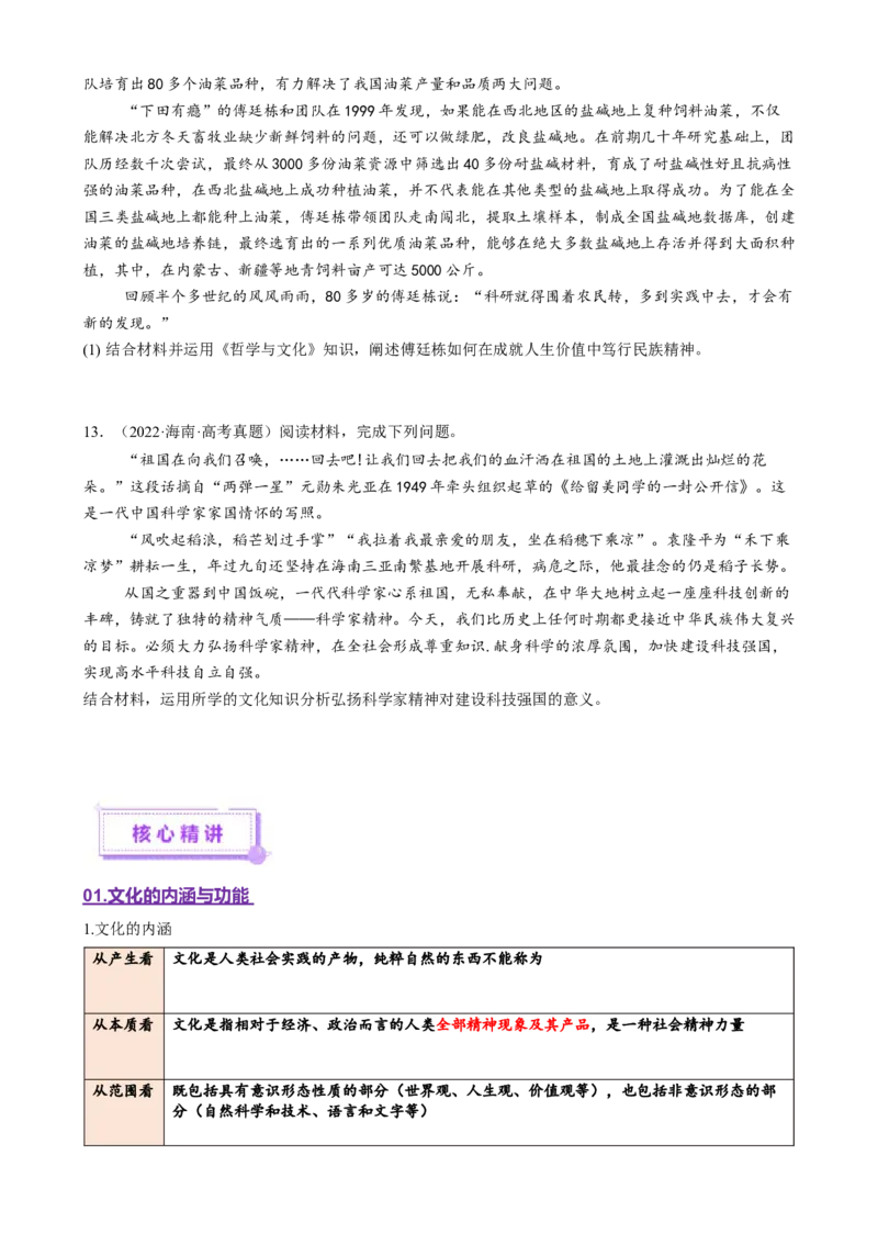 专题10文化传承与文化创新（讲义）（原卷版）_42025年新高考资料_二轮复习_上好课2025年高考政治二轮复习讲练测（新高考通用）338376762