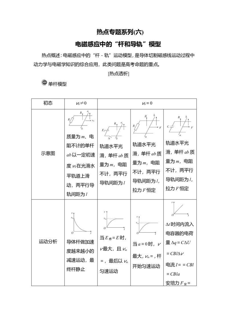 热点专题系列(六)　电磁感应中的&ldquo;杆和导轨&rdquo;模型教案_新高考复习资料_2022年新高考复习资料_2022届一轮复习讲练结合_第10章电磁感应