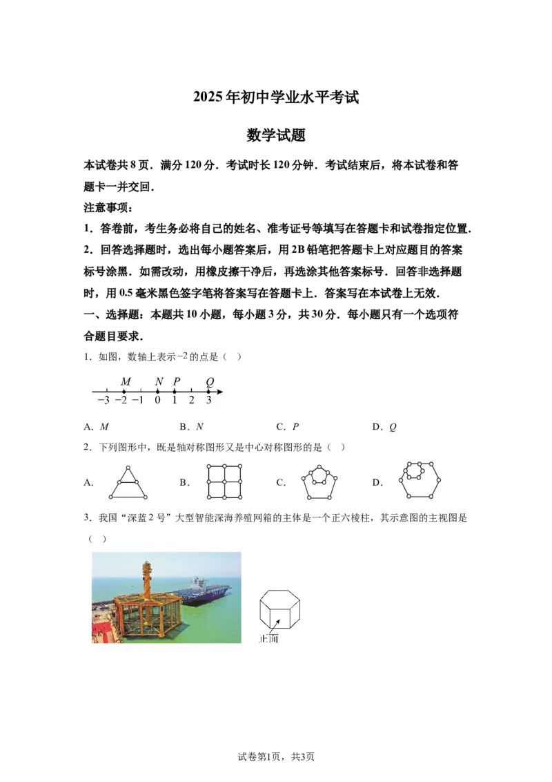 统考2025年山东省中考数学真题试卷_2.2015-2025年中考数学_2.2025各省市数学_山东