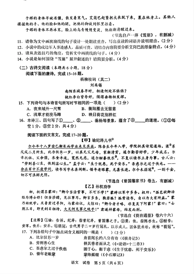 2025年广西中考语文卷(清晰版)_1.2015-2025年中考语文_1.2025各省市语文_广西