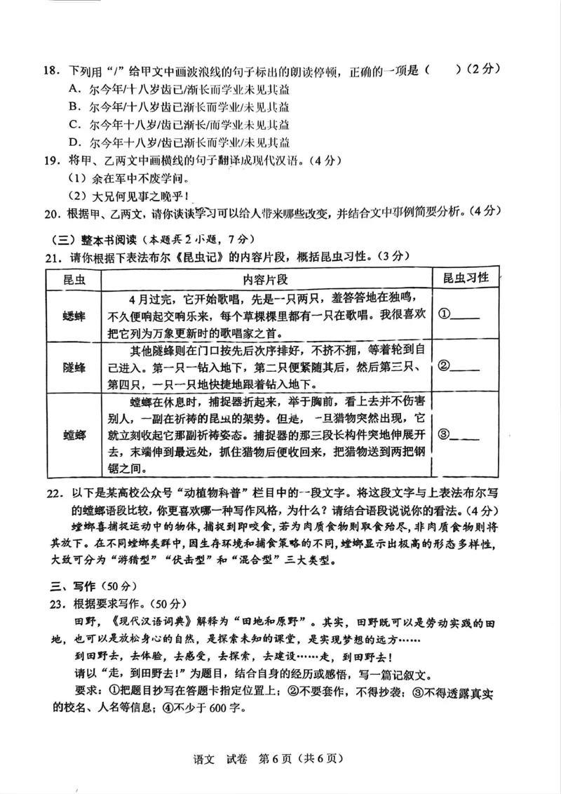2025年广西中考语文卷(清晰版)_1.2015-2025年中考语文_1.2025各省市语文_广西