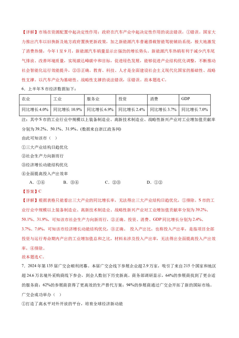 专题04经济发展与社会进步（练习）（解析版）_42025年新高考资料_二轮复习_上好课2025年高考政治二轮复习讲练测（新高考通用）338376762