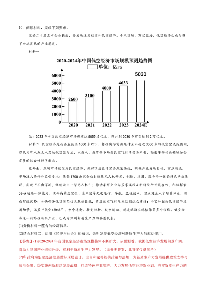 专题04经济发展与社会进步（练习）（解析版）_42025年新高考资料_二轮复习_上好课2025年高考政治二轮复习讲练测（新高考通用）338376762