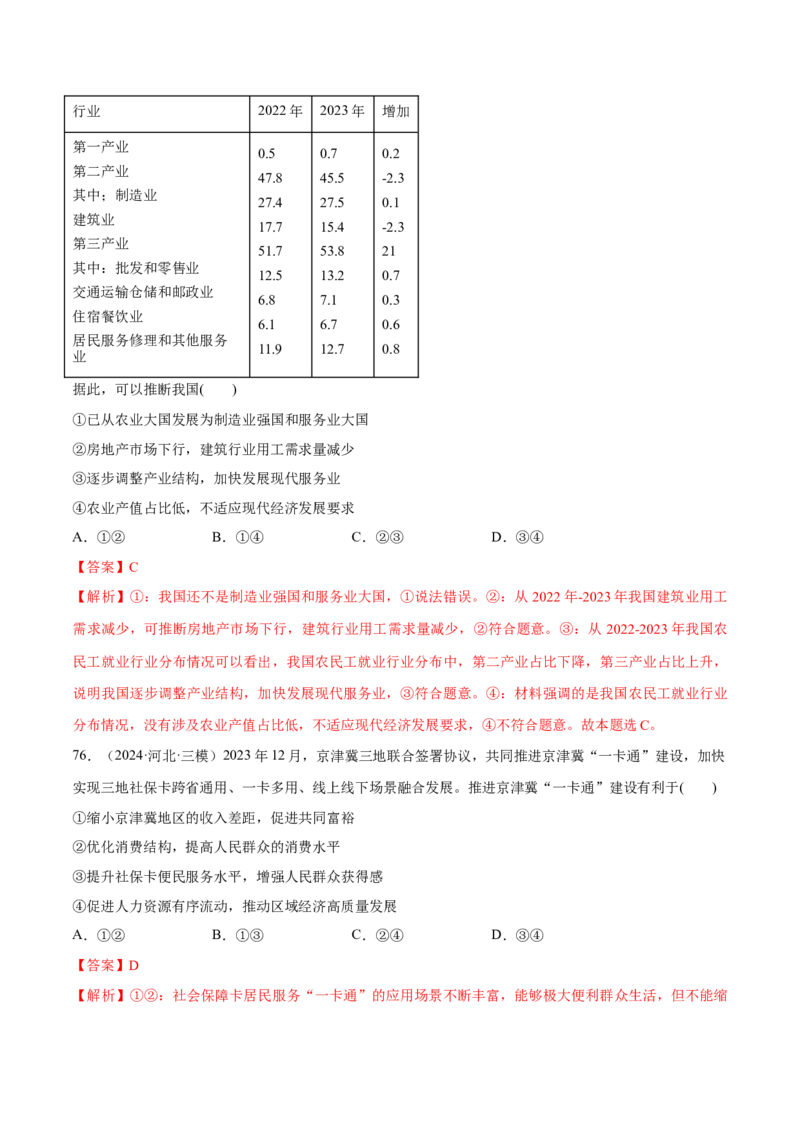 必刷题选择题100道必修2《经济与社会》（解析版）_42025年新高考资料_专项复习_2025年高考政治分册专项复习（新教材新高考）