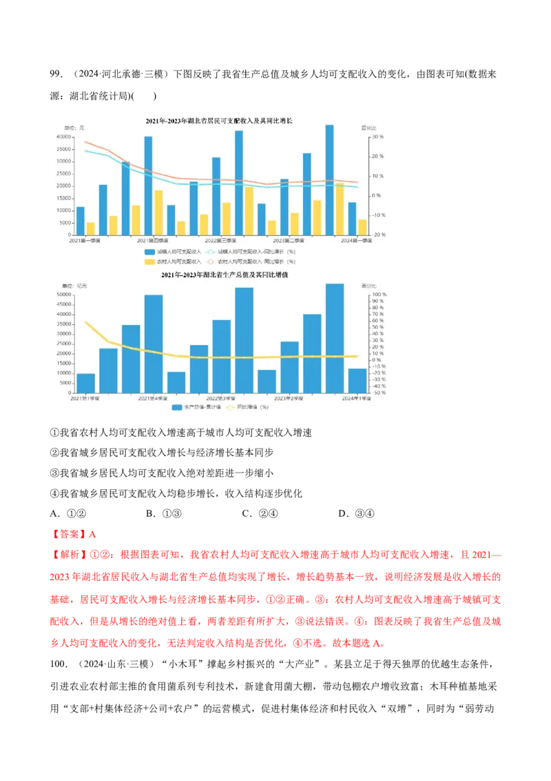 必刷题选择题100道必修2《经济与社会》（解析版）_42025年新高考资料_专项复习_2025年高考政治分册专项复习（新教材新高考）