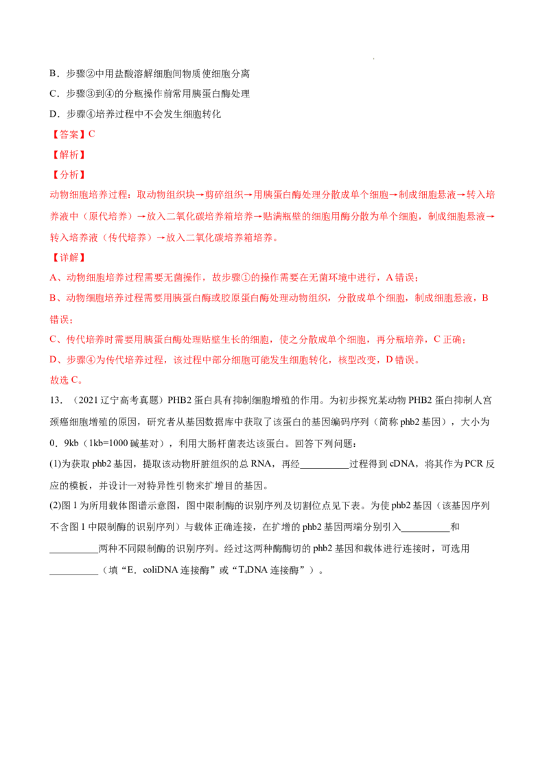 专题14生物技术与工程-三年（2020-2022）高考真题生物分项汇编（全国通用）（解析版）_高考真题分类汇编(2012-2022)生物_高考真题分项汇编(2020-2022)生物