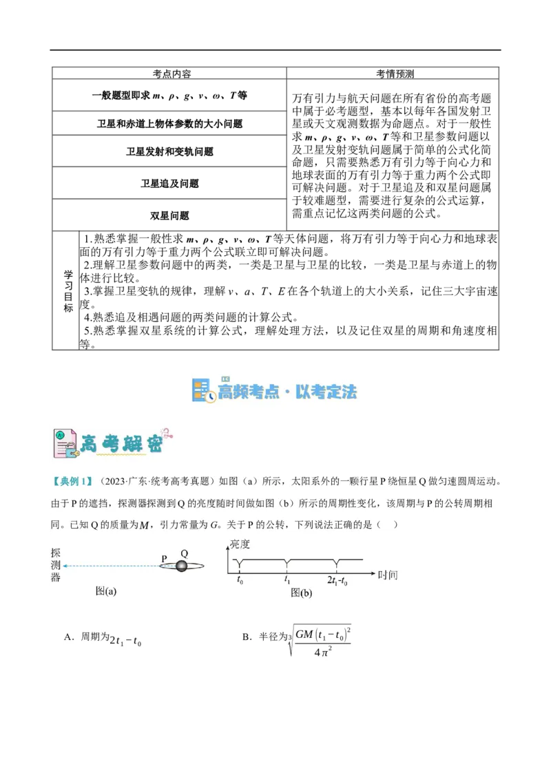 专题05万有引力与航天问题（讲义）（原卷版）_新高考复习资料_2024新高考复习资料_二轮复习资料_高频考点解密2024年高考物理二轮复习高频考点追踪与预测（新高考专用）_讲义