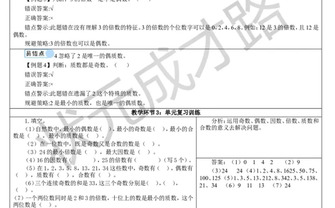重点单元知识归纳与易错警示_1-6年级下册_R5数下新插图版_R5数下教案+学案_导学案_2因数与倍数