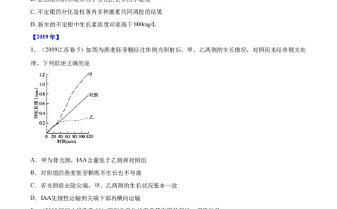 专题09植物的激素调节-十年（2012-2021）高考生物真题分项汇编（全国通用）（原卷版）_高考真题分类汇编(2012-2022)生物_高考真题分项汇编(2012-2021)生物