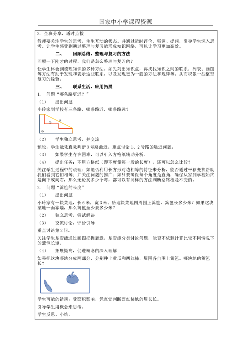 长方形和正方形+整理与复习_教学设计_小学数学人教版单独教案（1-6上下册）_《智慧教育教案》1-6上下册（25秋）_1-6上册_3年级上册（教案）新插图_第7单元长方形和正方形