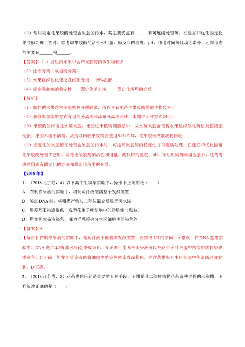 专题11生物技术实践-十年（2012-2021）高考生物真题分项汇编（全国通用）（解析版）_高考真题分类汇编(2012-2022)生物_高考真题分项汇编(2012-2021)生物