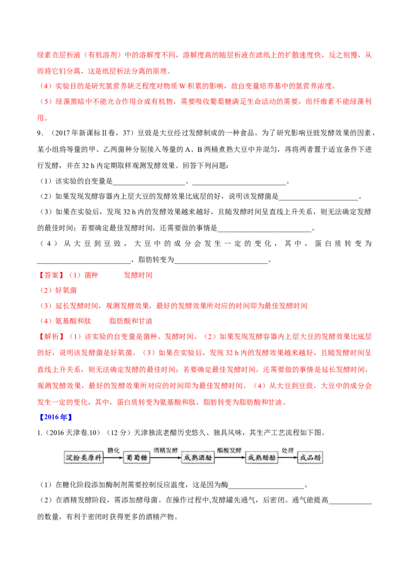 专题11生物技术实践-十年（2012-2021）高考生物真题分项汇编（全国通用）（解析版）_高考真题分类汇编(2012-2022)生物_高考真题分项汇编(2012-2021)生物