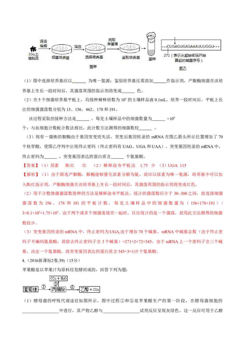 专题11生物技术实践-十年（2012-2021）高考生物真题分项汇编（全国通用）（解析版）_高考真题分类汇编(2012-2022)生物_高考真题分项汇编(2012-2021)生物