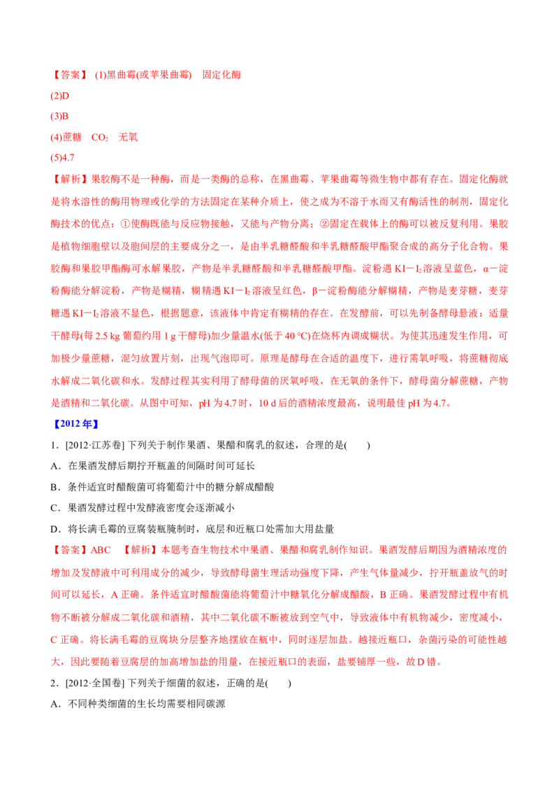 专题11生物技术实践-十年（2012-2021）高考生物真题分项汇编（全国通用）（解析版）_高考真题分类汇编(2012-2022)生物_高考真题分项汇编(2012-2021)生物