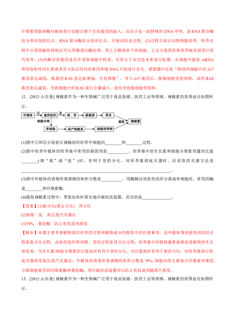 专题11生物技术实践-十年（2012-2021）高考生物真题分项汇编（全国通用）（解析版）_高考真题分类汇编(2012-2022)生物_高考真题分项汇编(2012-2021)生物
