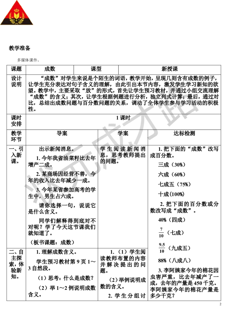 第2课时成数（导学案）_1-6年级下册_R6数下新插图版_R6数下教案+学案_导学案_第2单元百分数（二）