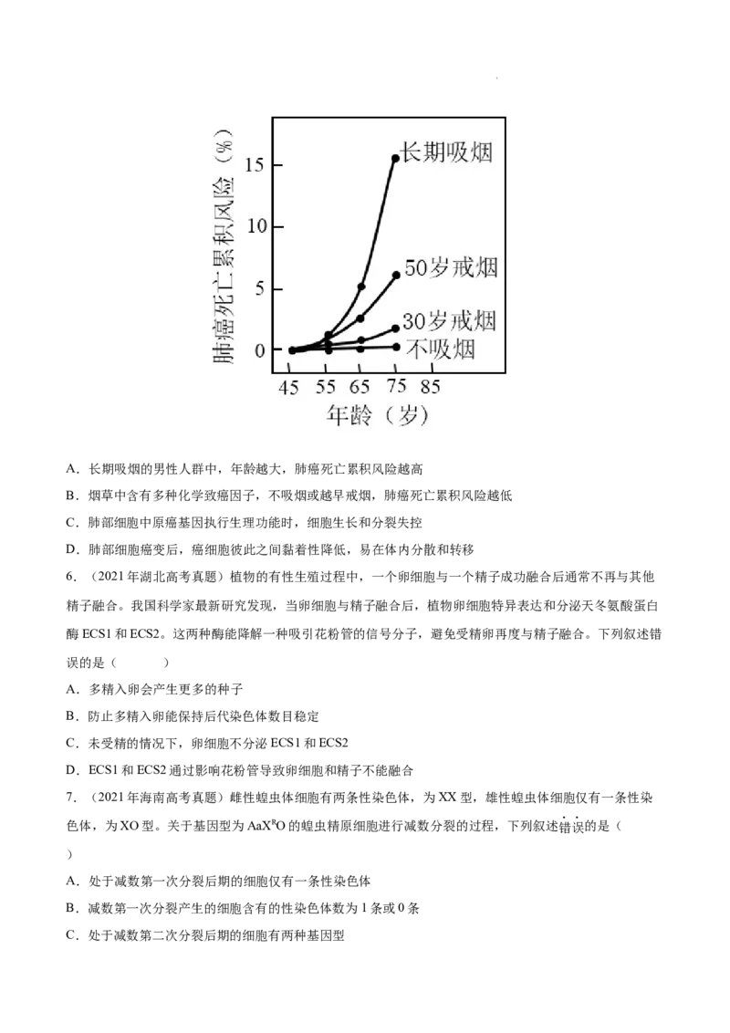 专题04细胞的生命历程（包括减数分裂）-三年（2020-2022）高考真题生物分项汇编（全国通用）（原卷版）_高考真题分类汇编(2012-2022)生物_高考真题分项汇编(2020-2022)生物