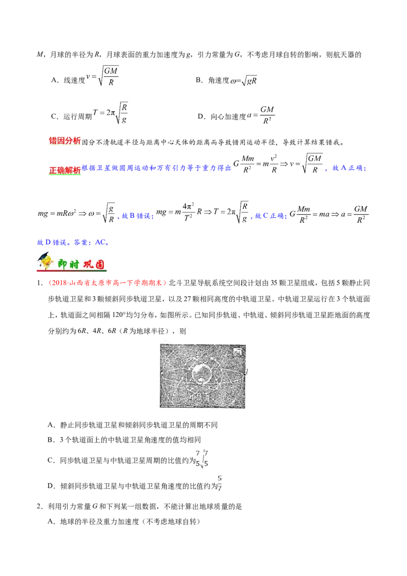 专题05万有引力与航天-备战2019年高考物理之纠错笔记系列（原卷版）_新高考复习资料_2022年新高考复习资料_高考物理2022年一轮复习各版本_赠19年高考物理纠错笔记_原卷版_863