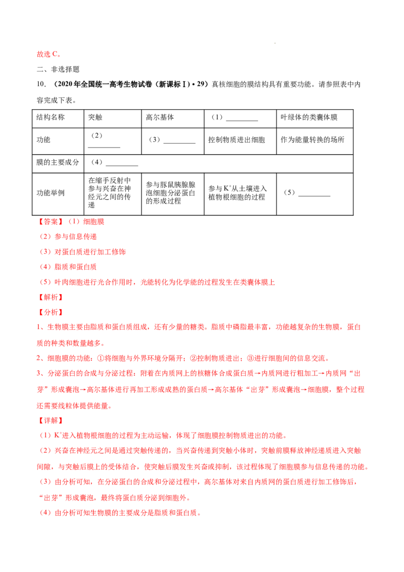 专题01细胞的分子组成以及结构和功能-三年（2020-2022）高考真题生物分项汇编（全国通用）（解析版）_高考真题分类汇编(2012-2022)生物_高考真题分项汇编(2020-2022)生物