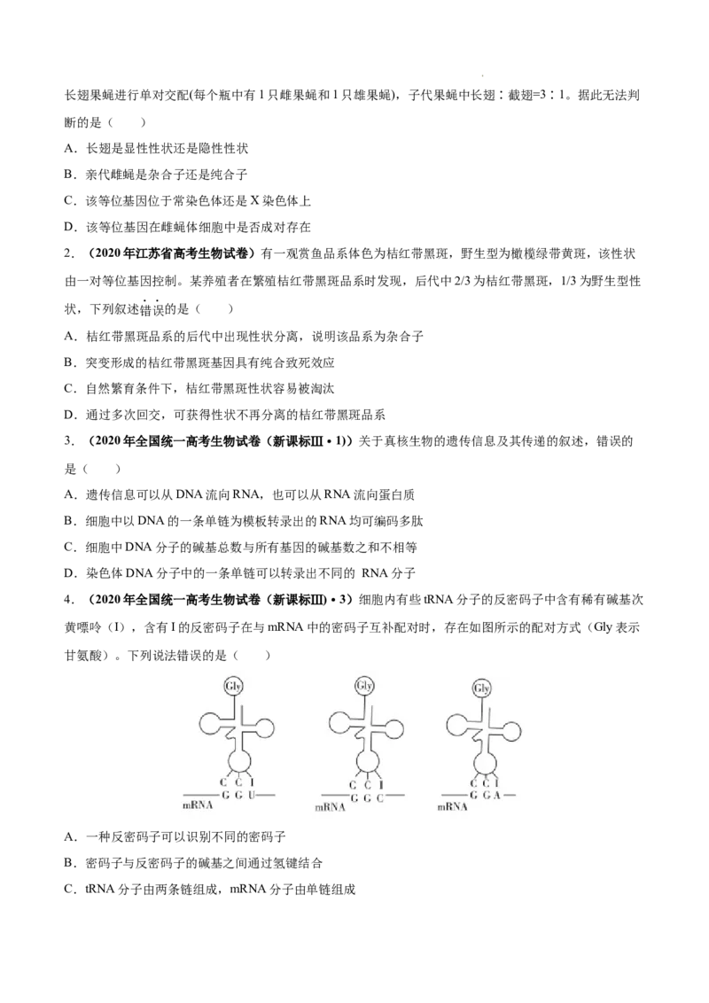 专题05遗传的分子基础-三年（2020-2022）高考真题生物分项汇编（全国通用）（原卷版）_高考真题分类汇编(2012-2022)生物_高考真题分项汇编(2020-2022)生物