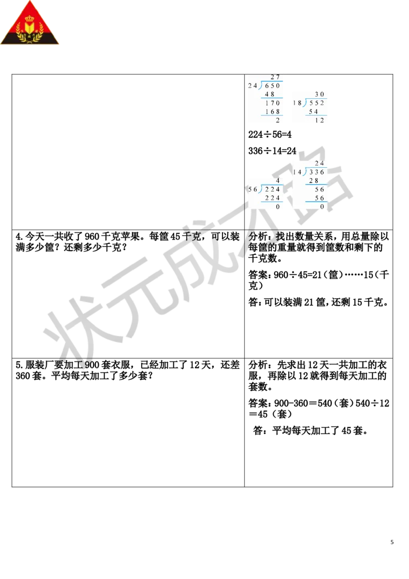 重点单元知识归纳与易错警示_1-6年级上册_数学4年级上册教学资源包_导学案新版_6除数是两位数的除法