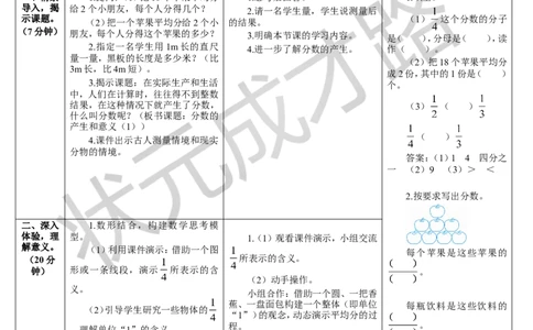 第1课时分数的产生和意义（1）_1-6年级下册_R5数下新插图版_R5数下教案+学案_导学案_4分数的意义和性质_1.分数的意义