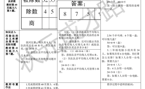 练习课（1-2课时）_1-6年级下册_R2数下新插图版_旧教材资源_R2数下教案+学案_导学案_4表内除法（二）